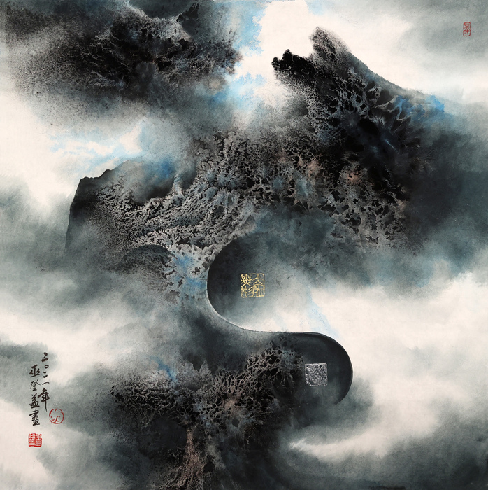 巫登益_太極66X67cm彩墨紙本  2021圖片
