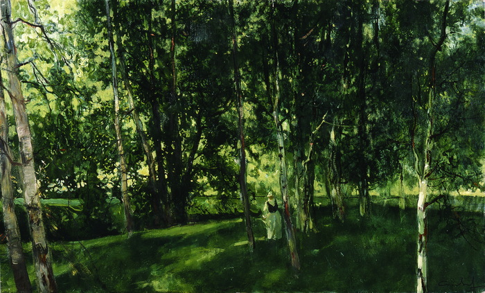 梅爾尼科夫Andrei Milnikov (1919-2012)-林間漫步Wander in the Woods 60x110cm 油彩畫布oil on canvas 1978