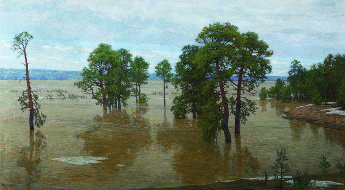 里查依Aleksei Gritsai(1914-1998)-春季.水位暴漲的奧卡河The Spring at the Oka River110.5X200 油彩畫布oil on canvas 1995